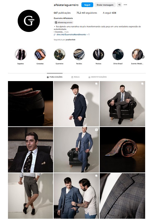 Print do Instagram da Guerreiro Alfaiataria com fotos de modelos usando peças da marca